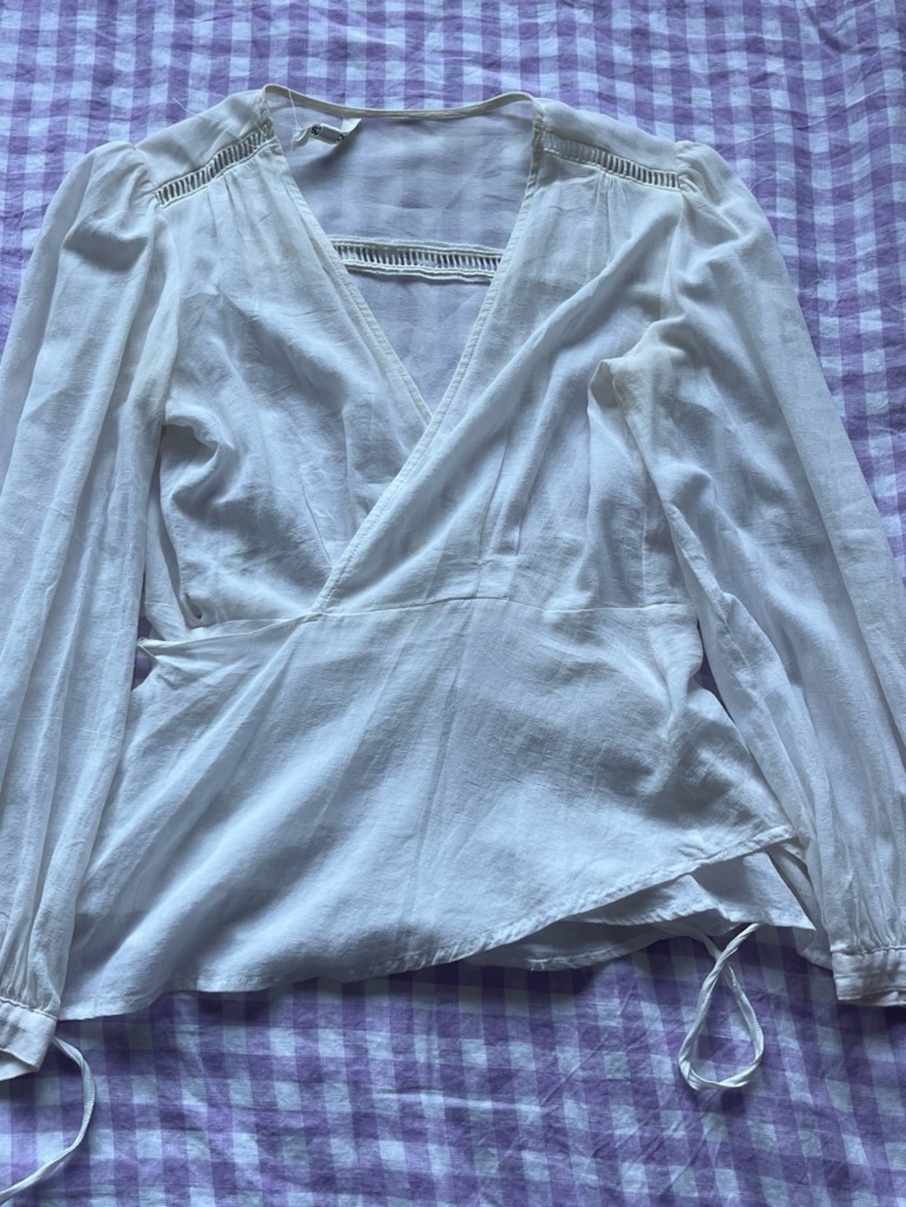 White Wrap-Front Long Sleeve Blouse